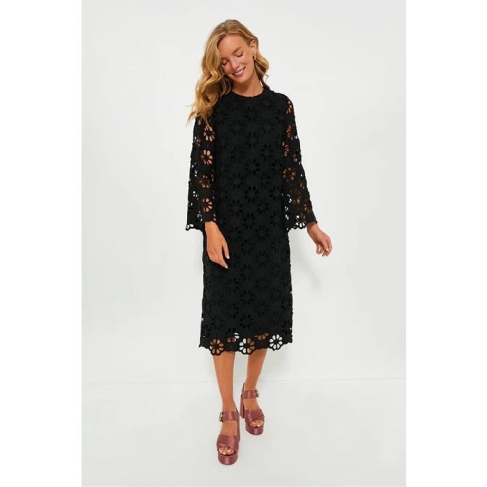 NWT Tuckernuck Noir Eyelet Hutton Midi Dress M Black Lace